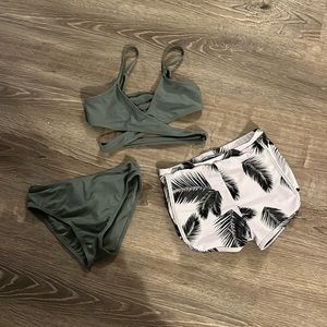 Girls 3pack tropical print contrast binding Bikini swimsuit 🌴🏄♀️🌊